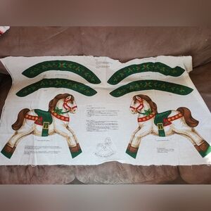 Vintage Christmas Rocking Horse Pillow Pattern Fabric
